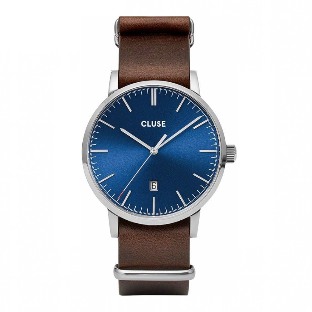 Montre Cluse bleue, bracelet cuir